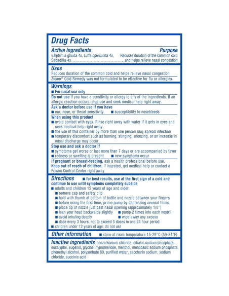 Zicam Spray Nasal Homeopático para Resfriado 14.79ml