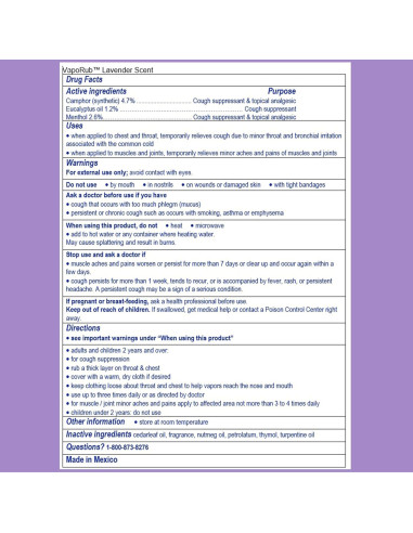 Vicks VapoRub Lavanda 49.87g - Supresor de Tos y Analgésico