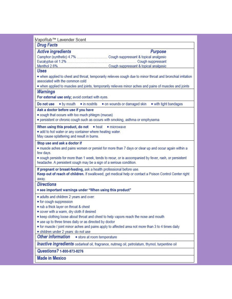 Vicks VapoRub Lavanda 49.87g - Supresor de Tos y Analgésico