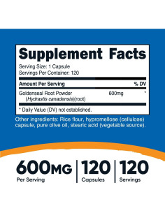 Raíz de Sello de Oro Nutricost 600mg 120 Cápsulas Vegetarianas 2