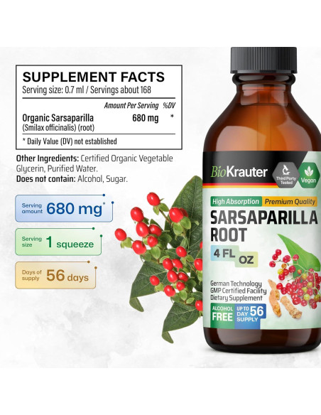 Tinctura de Sarsaparilla BioKrauter 118 ml - Vegana y Sin Alcohol