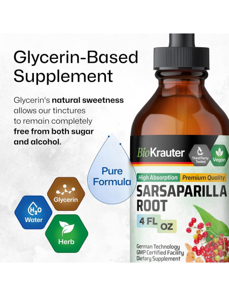 Tinctura de Sarsaparilla BioKrauter 118 ml - Vegana y Sin Alcohol