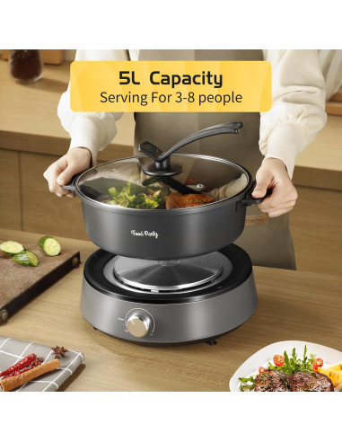 Olla Caliente Eléctrica Food Party 5L Doble Lado Antiadherente