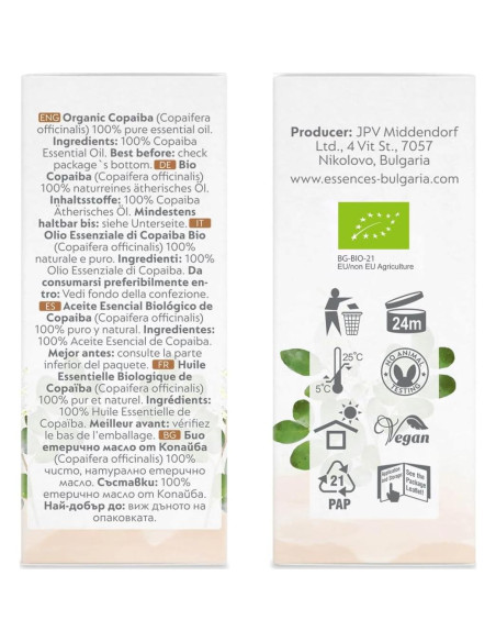 Aceite Esencial de Copaiba Orgánico Essences Bulgaria 10ml Puro
