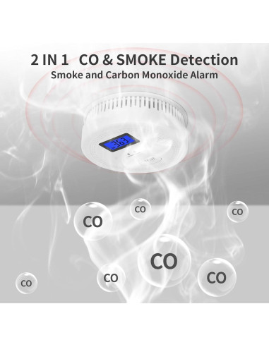Detector de CO y Humo OLUNCLE 2 en 1 con Pantalla LCD