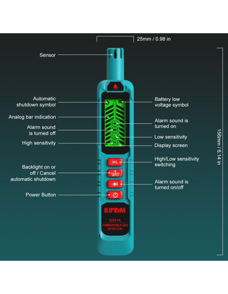 Detector de Fugas de Gas Natural Kiprim GD01A con Alarma