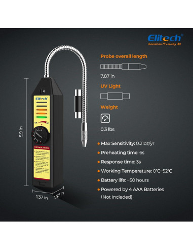 Detector de Fugas de Freón Elitech WJL-6000, Sensibilidad Ajustable