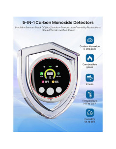 Detector de Monóxido de Carbono 5-en-1 TLMUSE - Humo, Gas, Temp, Humedad 2