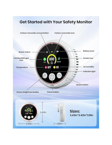 Detector de Monóxido de Carbono 5-en-1 TLMUSE - Humo, Gas, Temp, Humedad