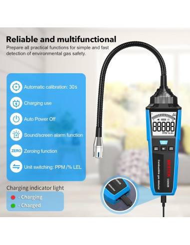 Detector de Fugas de Gas MESTEK CGD02B Recargable 232g