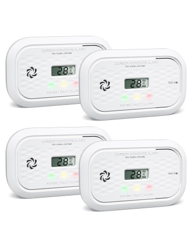 4 Detectores de Monóxido de Carbono Putogesafe con Batería 10 Años