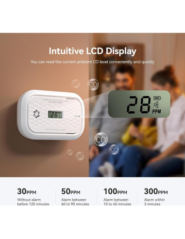 4 Detectores de Monóxido de Carbono Putogesafe con Batería 10 Años