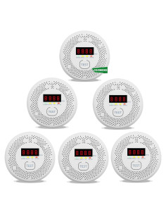 Detector de Monóxido de Carbono y Humo Vzmcov 6 Pack LCD