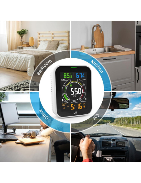 Detector de CO2 LFF Wi-Fi 4 en 1 con Alarma y Pantalla LCD