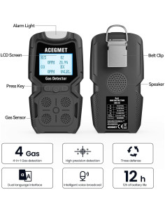 Detector de Gas ACEGMET 4 Gases H2S, O2, CO, LEL Recargable 2