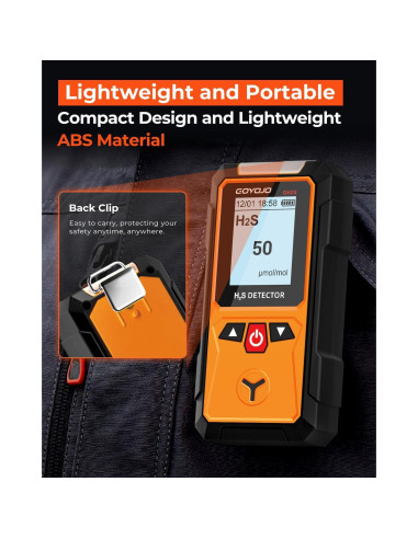 Detector de Gas H2S GOYOJO, 0-100 ppm, Alarmas y Pantalla LCD
