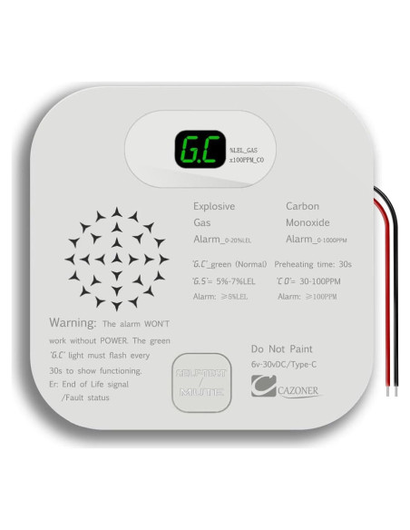 Alarma de Monóxido de Carbono y Gas CAZONER GC580 10 Años