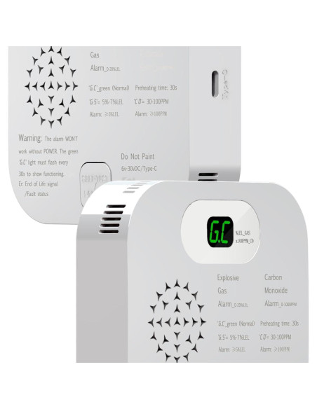 Alarma de Monóxido de Carbono y Gas CAZONER GC580 10 Años