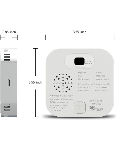 Alarma de Monóxido de Carbono y Gas CAZONER GC580 10 Años