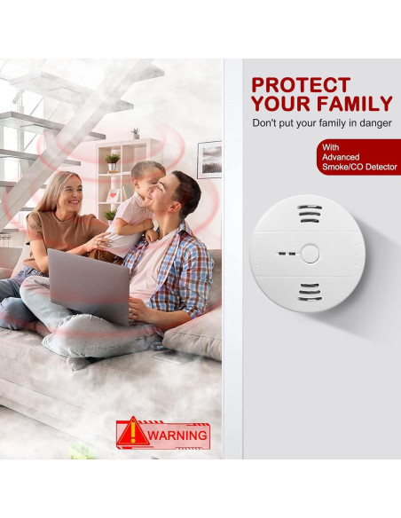 Detector de Humo y Monóxido de Carbono GLBSUNION, Paquete de 2