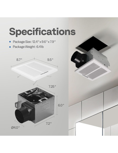Ventilador Extractor de Baño VIVOHOME 80 CFM con Sensor