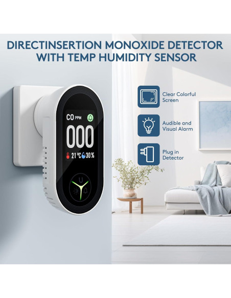 Detector de Monóxido de Carbono FANSTLOYI 3 en 1 Enchufable