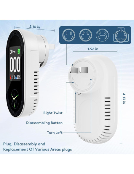 Detector de Monóxido de Carbono FANSTLOYI 3 en 1 Enchufable