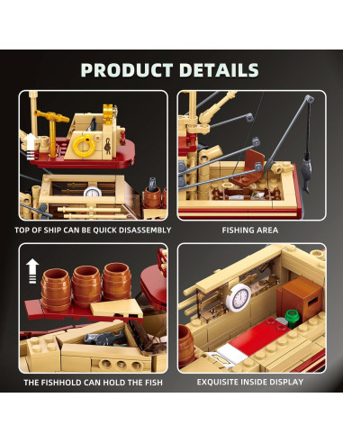 Kit de Bloques de Barco de Pesca OQMI 592 Piezas Amarillo