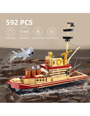 Kit de Bloques de Barco de Pesca OQMI 592 Piezas Amarillo