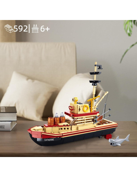 Kit de Bloques de Barco de Pesca OQMI 592 Piezas Amarillo