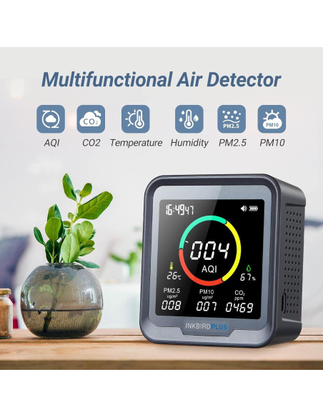 Monitor de Calidad del Aire INKBIRDPLUS 6-en-1 CO2 PM2.5 PM10