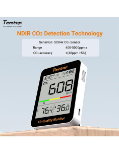 Temtop Monitor de CO2 Portátil con Pantalla LCD y App BLE 2