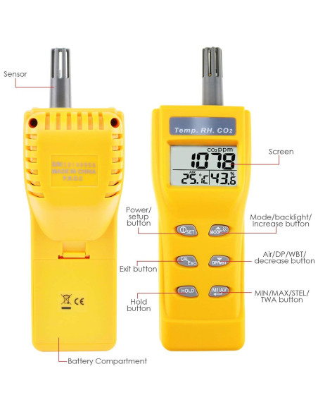 Detector de CO2 Digital TEKCOPLUS COTK-57 con Alarma
