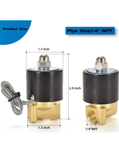 Válvula Solenoide Eléctrica CGELE 12V 1/4" Latón Normalmente Cerrada
