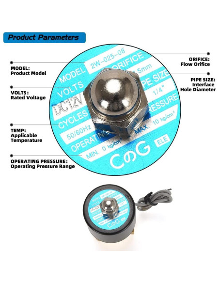Válvula Solenoide Eléctrica CGELE 12V 1/4" Latón Normalmente Cerrada