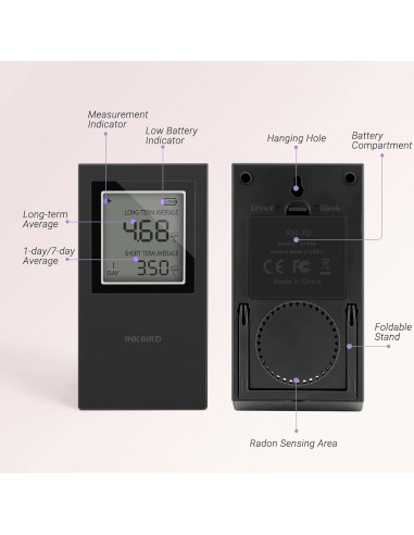 Detector de Radón INKBIRD Portátil para el Hogar - Modelo INK-RD1-US-BLACK