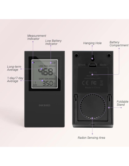 Detector de Radón INKBIRD Portátil para el Hogar - Modelo INK-RD1-US-BLACK