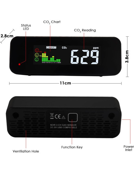Medidor de CO2 y Temperatura DANOPLUS KIB0385 0-5000ppm