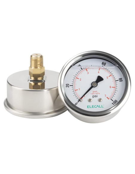 Manómetro de Presión ELECALL 0-100 Psi Acero Inoxidable 2.5"
