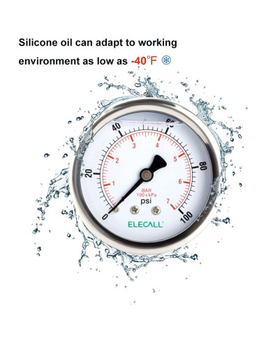 Manómetro de Presión ELECALL 0-100 Psi Acero Inoxidable 2.5"