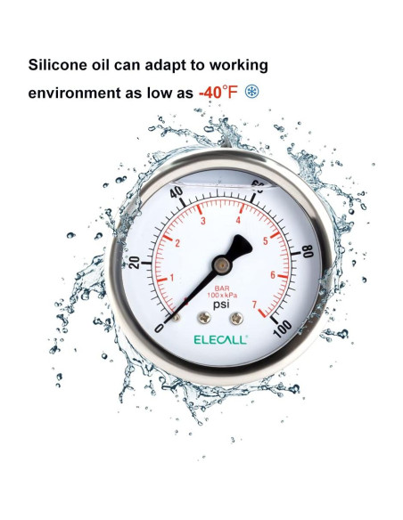 Manómetro de Presión ELECALL 0-100 Psi Acero Inoxidable 2.5"