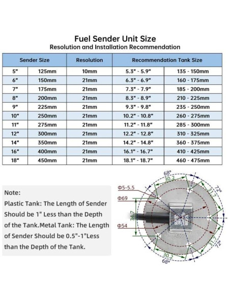 Unidad de envío de combustible ARTI LAURA 14" Sensor acero inoxidable
