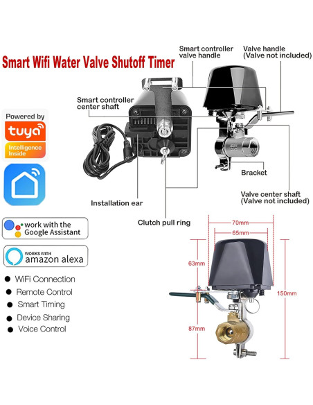 Válvula de Agua Wifi Inteligente Gaoducash 12V Cobre