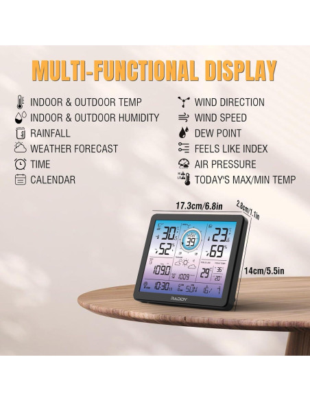 Estación Meteorológica Inalámbrica Raddy VP7 5-en-1 con Pantalla 18.8 cm