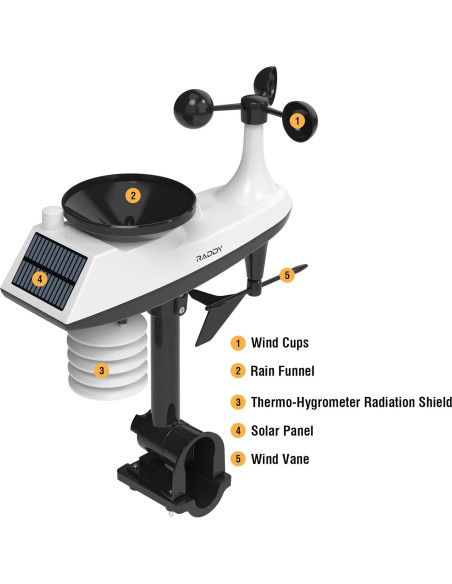 Estación Meteorológica Inalámbrica Raddy VP7 5-en-1 con Pantalla 18.8 cm