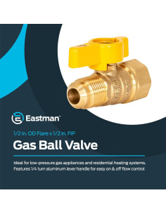 Válvula de Bola de Gas Eastman 1/2" OD x 1/2" FIP Latón 2