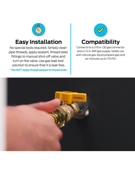 Válvula de Bola de Gas Eastman 1/2" OD x 1/2" FIP Latón