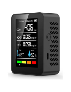 Monitor de Calidad del Aire 5 en 1 SIWMER - CO2, HCHO, TVOC, Humedad, Temperatura