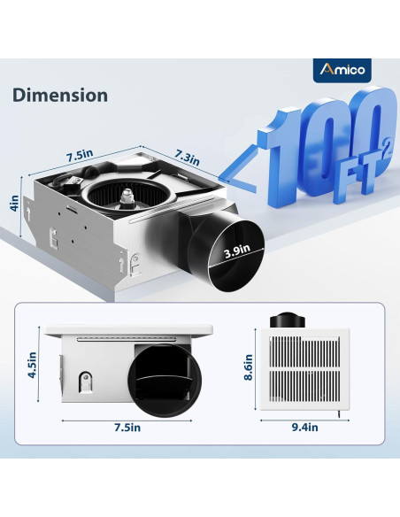 Ventilador Extractor de Baño Amico 80 CFM 1 Sone Blanco