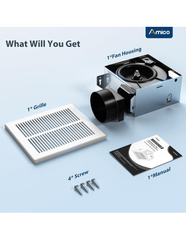 Ventilador Extractor de Baño Amico 80 CFM 1 Sone Blanco